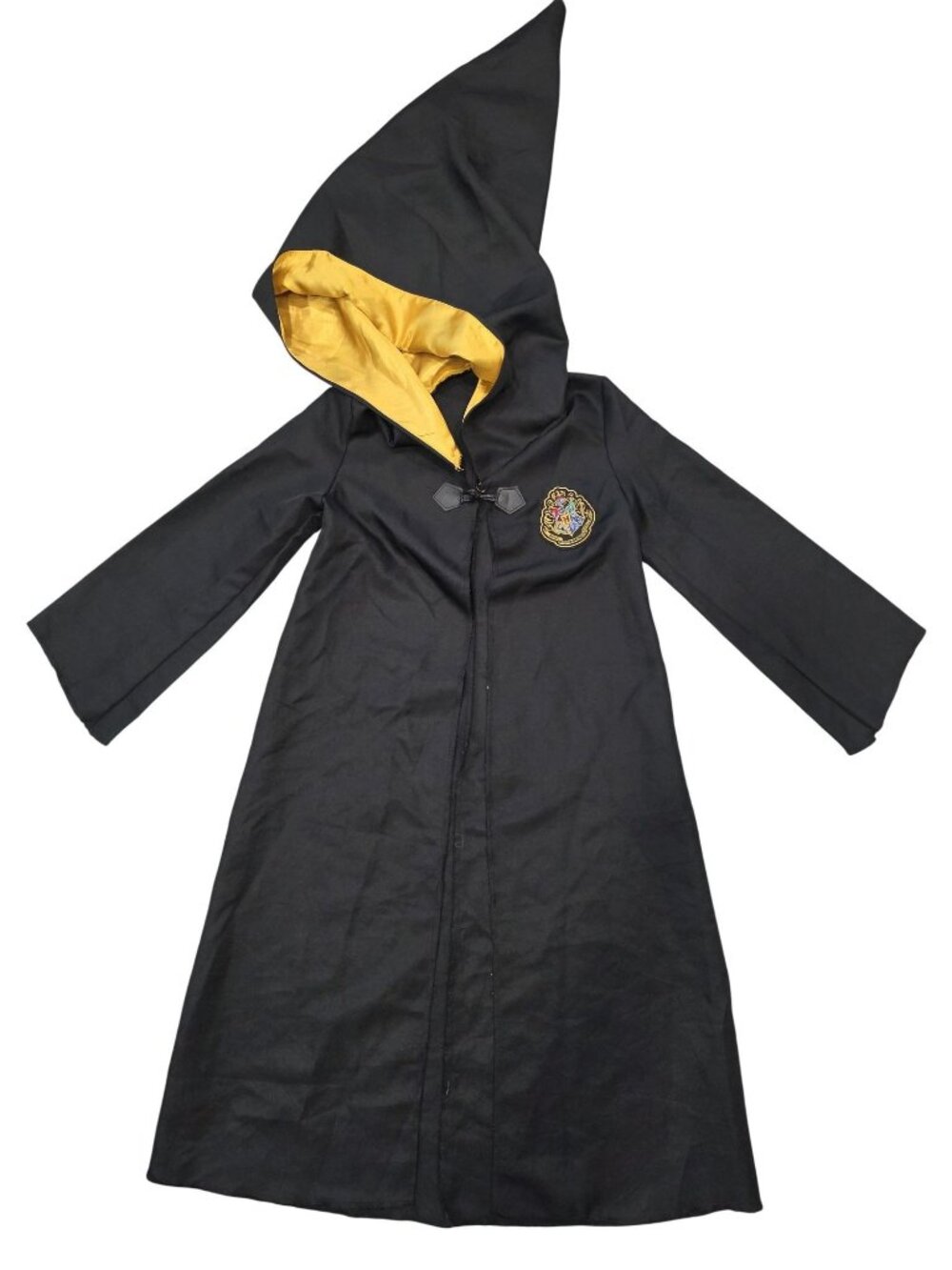 Harry Potter Hogwarts Black Robe With Yellow Lining & Crest Patch For Kids Costu